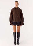 Myles Herringbone Bomber Jacket Chocolate Herringbone