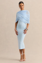 Mirana Powder Blue High Neck Midi Dress