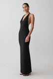Hana Slinky Plunge Maxi Dress Black