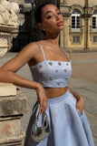 Vienna Blue Embellished Satin Crop Top