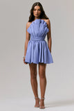 Distinguished Powder Blue Asymmetric Ruffled Mini Dress