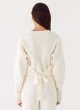 Harrison Cinched Knit Cardigan Ivory