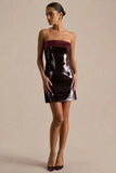 Casandra Burgundy Sequin Bandeau Mini Dress With Satin Trim