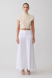 Selma Curved Waist Midi Skirt White