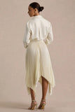Naxos Cream Satin Shirt Maxi Dress With Pleated Skirt
