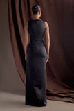 Violet Sleeveless Satin Maxi Dress Black