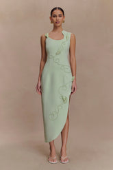 Virginia Suiting Embroidered Midi Dress Sage