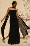 Kylie Black High Neck Maxi Dress With Chiffon Skirt