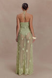 Elfie Crochet Halter Maxi Dress Pastel Green