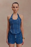 Meadow Denim Corset Halter Top Dark Blue