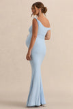 Lita Powder Blue Twisted Asymmetric Maternity Maxi Dress