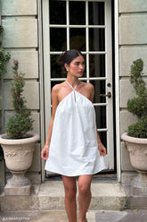 Sonja Keyhole Halter Cotton Mini Dress White