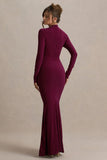Pietra Berry High Neck Long Sleeve Knot Maxi Dress