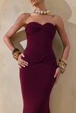 Elodia Burgundy Bandeau Maxi Dress With Gathered Detailing