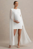 Charlene White High Neck Maternity Mini Dress With Mesh Cape