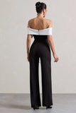 Bower Black Bardot Straight Leg Jumpsuit With Bow