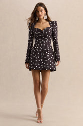 Carmen Black White Polka Dot Sweetheart Neck Tailored Mini Dress