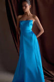 Rosella Satin Strapless Maxi Dress Cyan Blue
