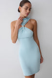 Hector Halter Neck Knit Mini Dress Blue