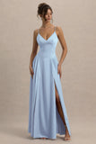 Jonas Powder Blue Plunge Neck Maxi Dress With Cami Straps