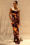 Nyra Smoke Print Sweetheart Ruched Maxi Dress