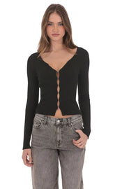 Ribbed Hook and Eye Cardigan in Black