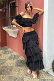 Breathtaking Black Broderie Ruffled Bardot Crop Top