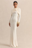 Evessa Cream Crew Neck Maxi Dress With Gathered Detailing