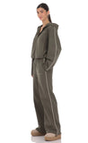 Piped Straight Leg Sweatpants in Olive Green