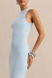 Mirana Powder Blue High Neck Midi Dress