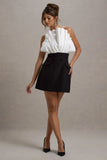 Clare Black White Ruffled Strapless Tailored Mini Dress