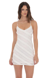 Ruffle Lace V Neck Dress in White