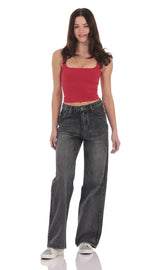 High Rise Wide Leg Jeans in Faded Black