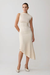 Milasandra Pleated Knit Dress Ivory