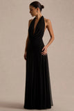 Verity Black Cowl Neck Maxi Dress With Sheer Skirt