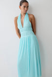 Thien Cowl Halter Midi Dress Blue