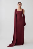 Rhea Detachable Cape Jersey Maxi Dress Wine
