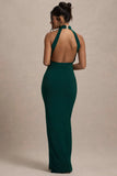 Khari Bottle Green High Neck Twisted Maxi Dress With Drape