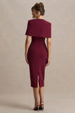 Baylor Burgundy Midi Dress With Removable Cape