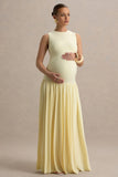 Outline Lemon Crew Neck Maternity Maxi Dress With Pleated Skirt