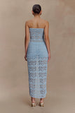 Aeline Strapless Crochet Knit Top Sky Blue