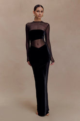 Davina Velvet And Mesh Maxi Dress Black