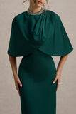 Diletta Bottle Green Cape Maxi Dress