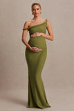 Lita Olive Twisted Asymmetric Maternity Maxi Dress