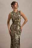 Cleopatra Gold Sequin Split Maxi Dress