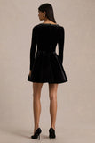 Beloved Black Velvet Embellished Square Neck Mini Dress