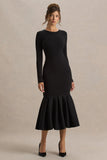 Liberty Black High Neck Mermaid Midi Dress With Ruffling Detail
