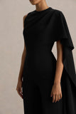 Sorenia Black High Neck Jumpsuit With One Cape Sleeve