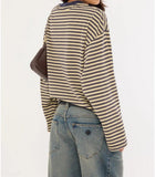 Women Striped Long Sleeve Shirt Crewneck Cropped Pullover Top Fall Winter Vintage Sweatshirt Streetwear
