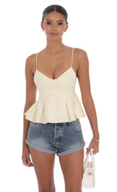 Pinstripe Pleated Flare Top in Pastel Yellow